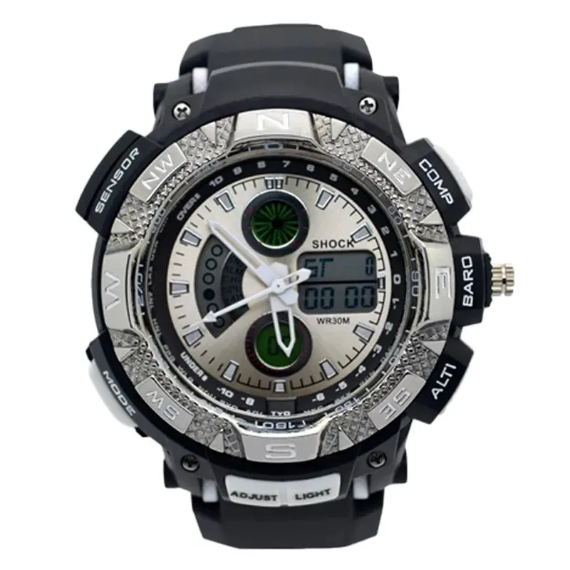 Double Time Display Quartz Sport Wristwatch Waterproof Alarm Watch With Whiteyellowredgreenblueorange Color 1