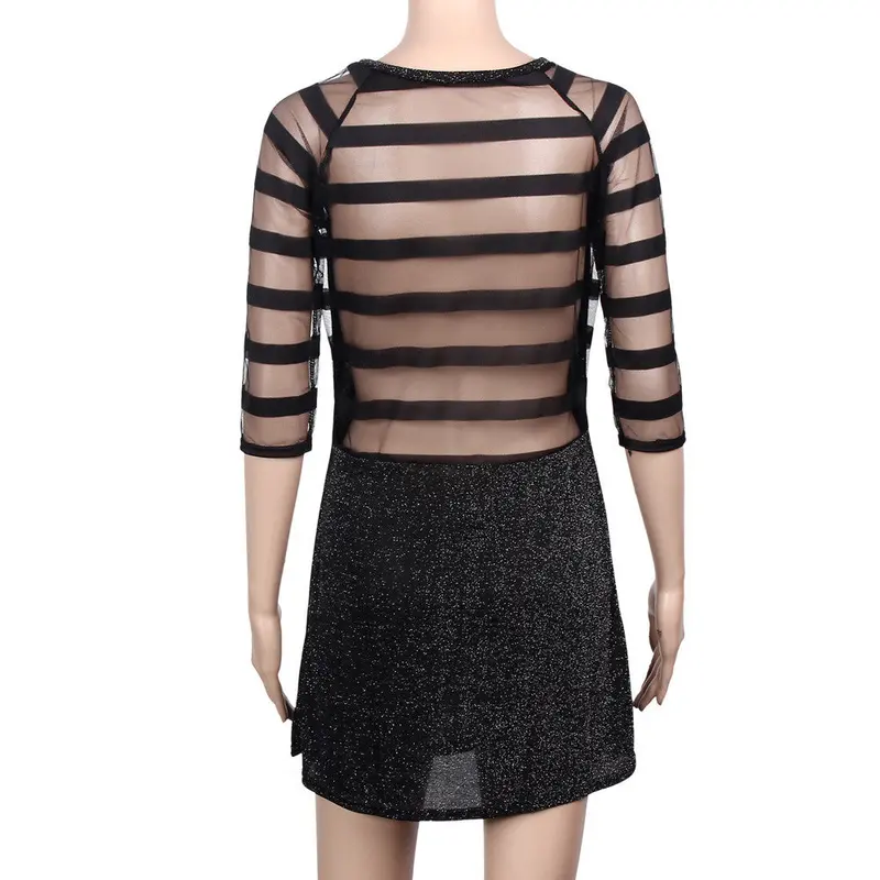 Dress Black Mesh Sequined Stitching Package Hip Dress Vestidos Plus Size Feida 3