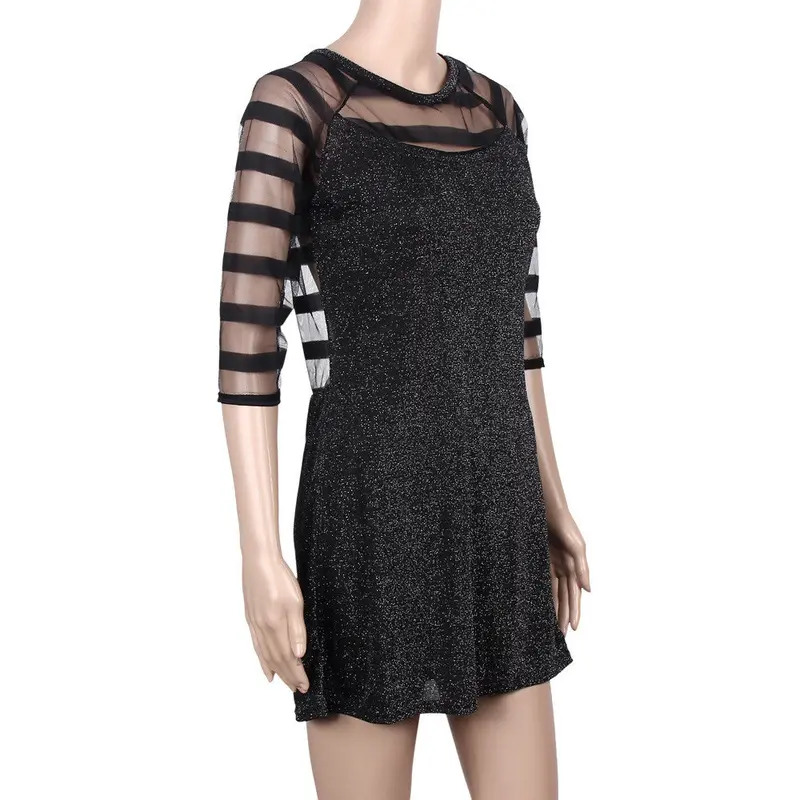 Dress Black Mesh Sequined Stitching Package Hip Dress Vestidos Plus Size Feida 4