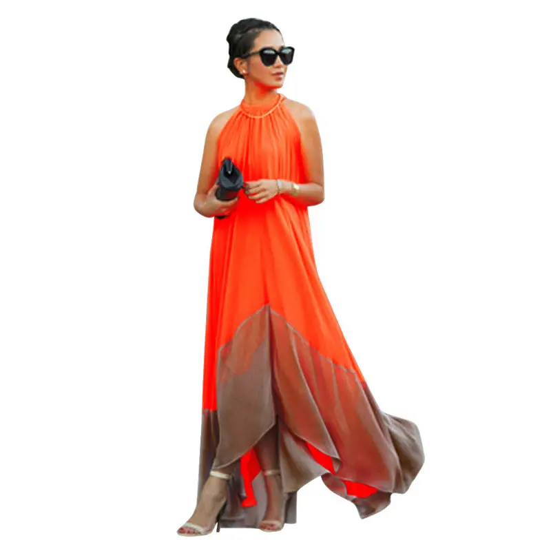 Dress Elegant Party Beach Dress Solid Long Dresses Loose Sleeveless Round Neck Chiffon Vestidos Women Dress 1
