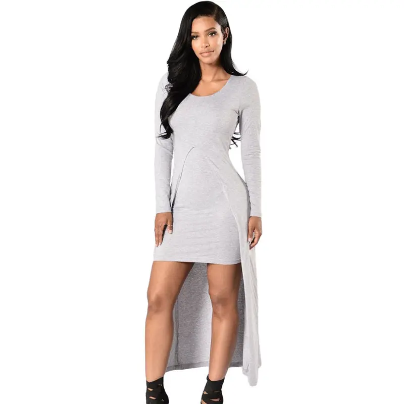 Dress For Slim Long Sleeve Maxi Dress Pencil Casual Short Front Long Back Dress 1
