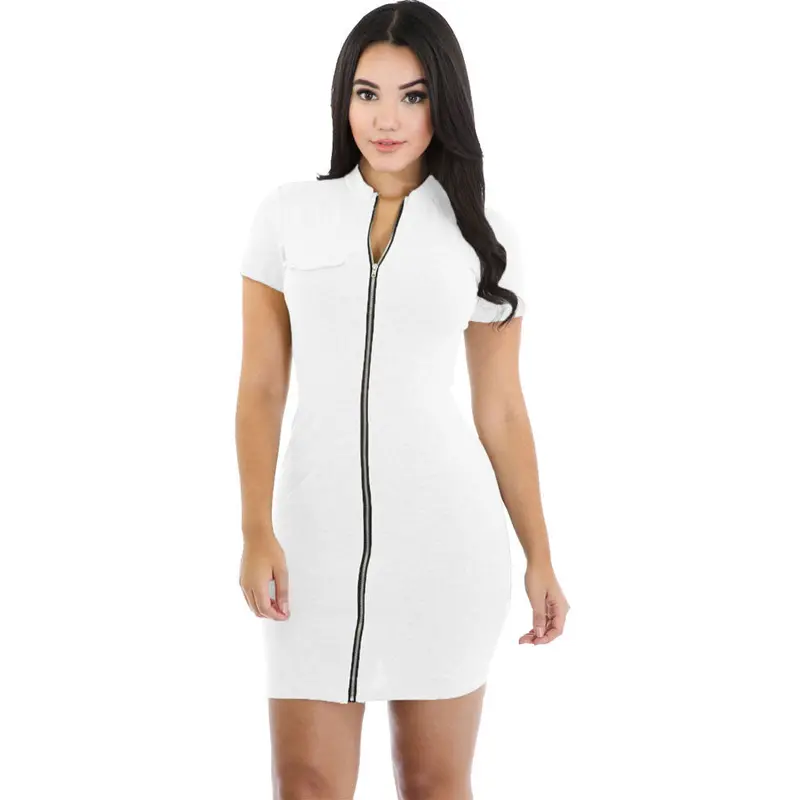 Dress Front Zip Mini Dress Night Sexy Club Wear Turtleneck Black Bodycon Dress With Short Sleeve 1