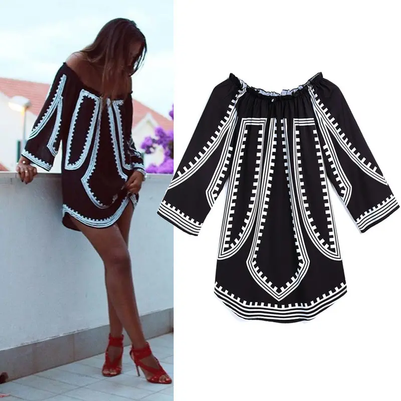 Dress Plus Size Dresses White Black Sexy Dresses Casual Off Shoulder Blouse Party Beach Dress Vestidos Femininos 2