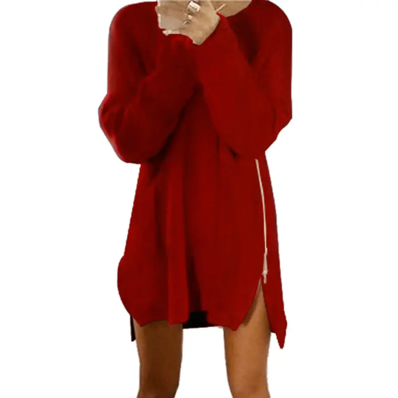 Dress Plus Size Side Zip Knitted Baggy Sweater Women Dress Vestido Vintage Dress Pink Fast Shipping Feida 8