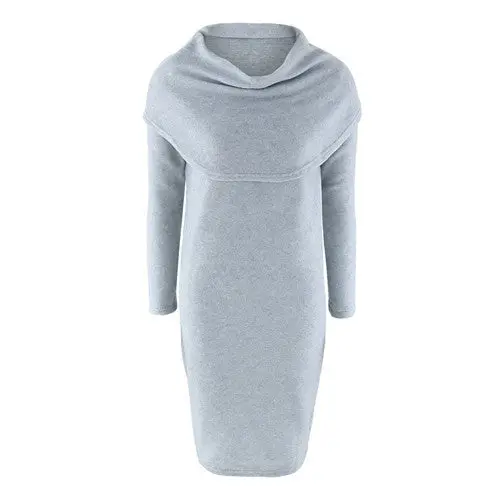 Dress Scarf Collar Knitted Dress Casual Long Sleeve Sweater Dress For Women Gray White Pink 1