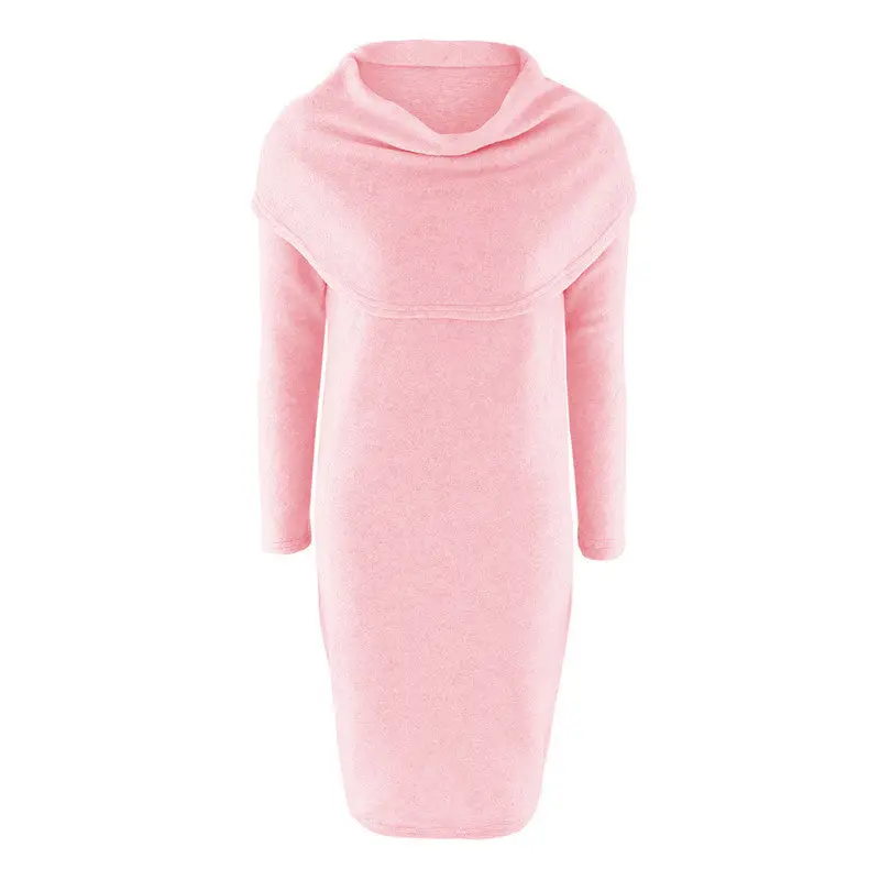 Dress Scarf Collar Knitted Dress Casual Long Sleeve Sweater Dress For Women Gray White Pink 5