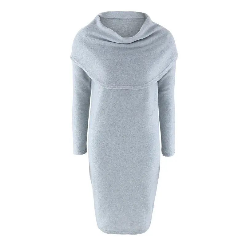 Dress Scarf Collar Knitted Dress Casual Long Sleeve Sweater Dress For Women Gray White Pink 8