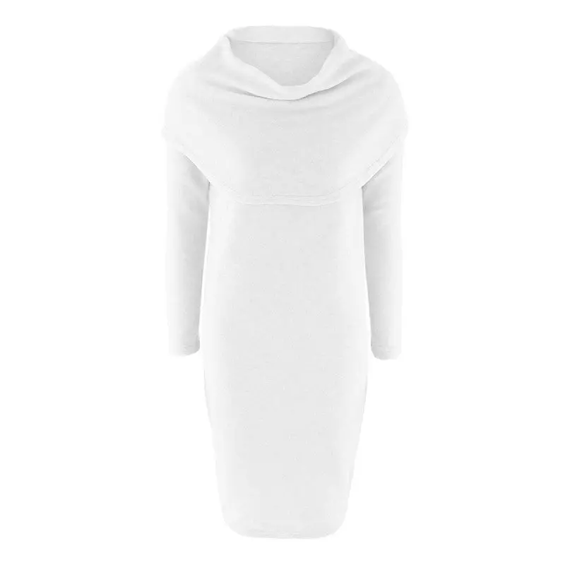 Dress Scarf Collar Knitted Dress Casual Long Sleeve Sweater Dress For Women Gray White Pink 9