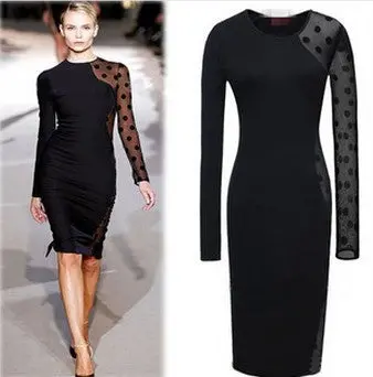Dress Sexy Hollow Out Sheer Sleeve Dot Women Dress Plus Size Bodycon Dresses Xl Xxl 1