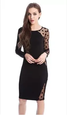 Dress Sexy Hollow Out Sheer Sleeve Dot Women Dress Plus Size Bodycon Dresses Xl Xxl 3