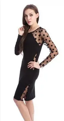 Dress Sexy Hollow Out Sheer Sleeve Dot Women Dress Plus Size Bodycon Dresses Xl Xxl 4