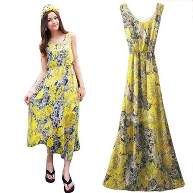Dress Sexy Women Boho Long Maxi Dress Evening Party Beach Dresses Sleeveless Printing Vestidos 5