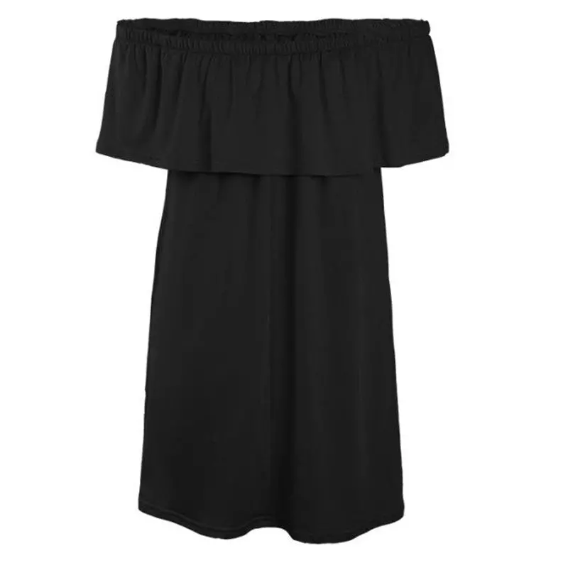 Dress Sexy Women Vestido Off The Shoulder Black Shirt Dresses Solid Plus Size Flounced Collar Vestidos 1