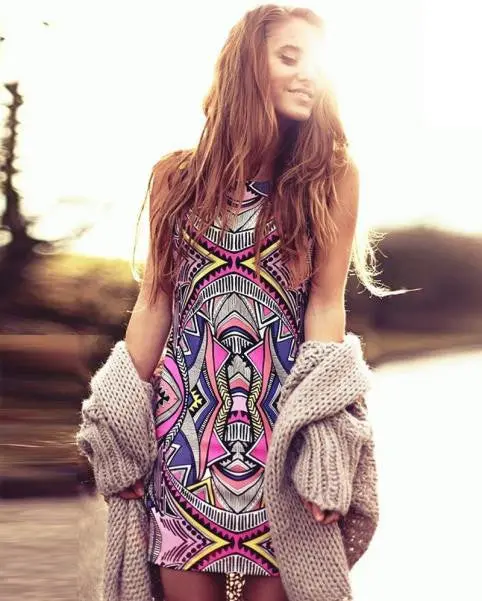 Dress To Impress Women Vintage Geometric Print Mini Casual Beach Party Dress Sundresses Plus Size 1
