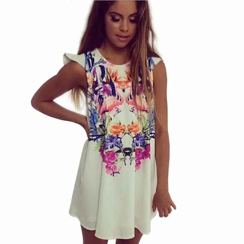 Dress Vestidos Plus Size Women Clothing Girls Vintage Loose Sleeveless Crowned Crane Print Dress 1