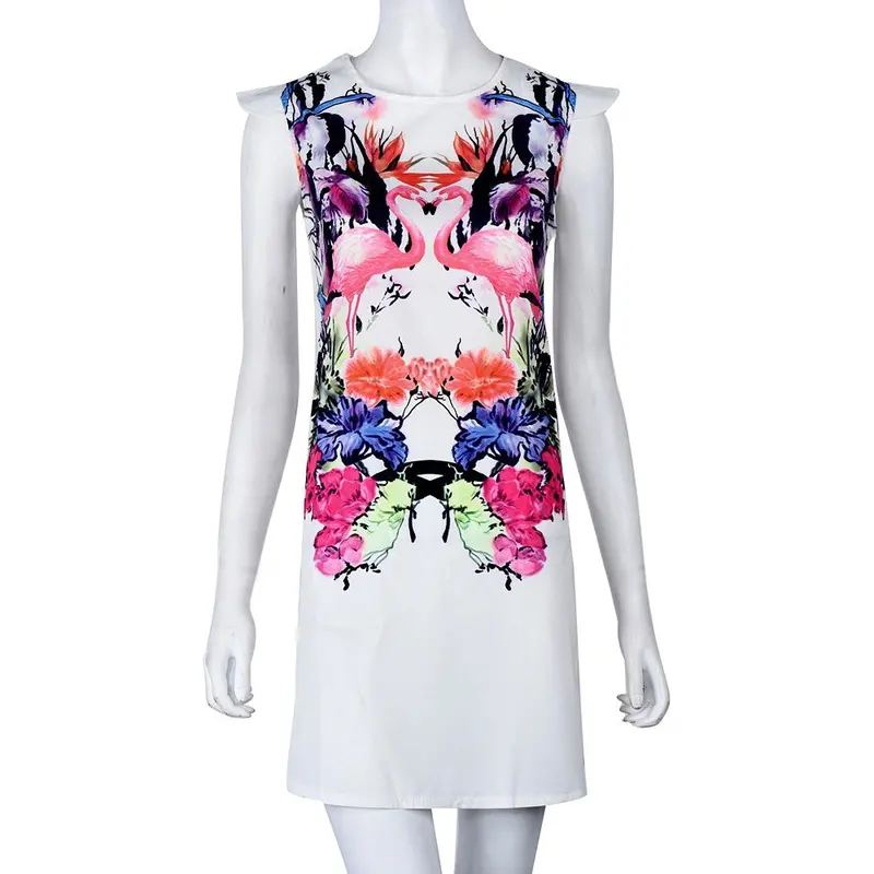 Dress Vestidos Plus Size Women Clothing Girls Vintage Loose Sleeveless Crowned Crane Print Dress 2
