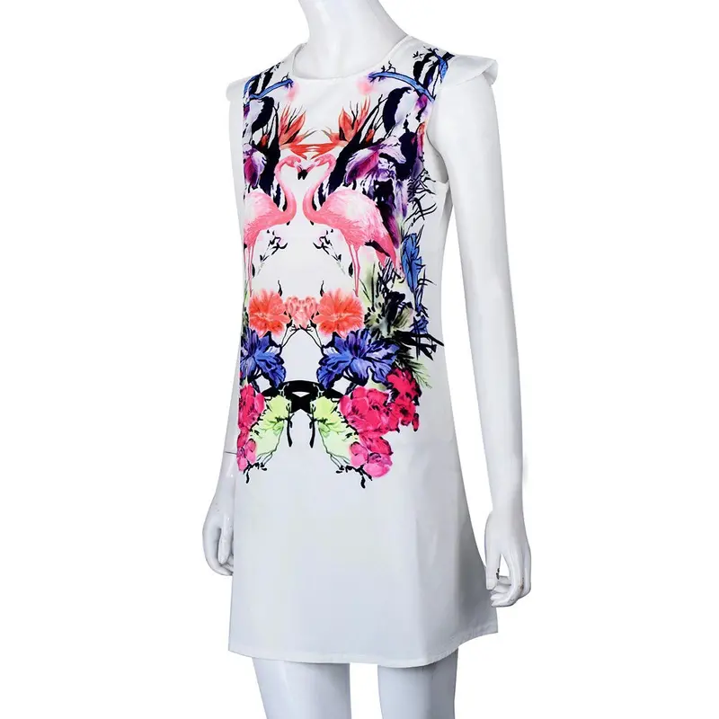 Dress Vestidos Plus Size Women Clothing Girls Vintage Loose Sleeveless Crowned Crane Print Dress 3