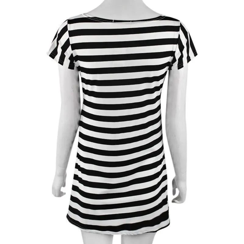 Dress Vestidos Robe Women Casual Short Sleeve Round Neck Anchors Striped Bodycon Dress Vestido De Festa Plus Size 4