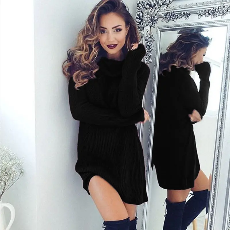 Dress Vestidos Sexy Long Sleeve Turtleneck Sweaters Dress Black Dress Vintage Elbise Plus Size Women Clothing 1