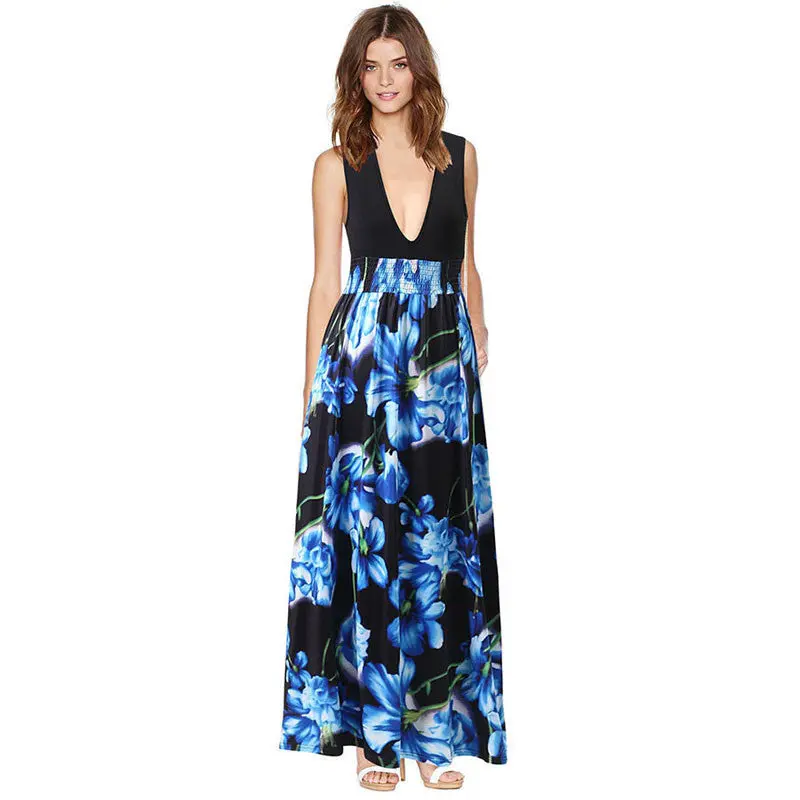 Dress Vestidos Sexy Women Deep V-Neck Floral Boho Long Maxi Dress Plus Size Feida 5