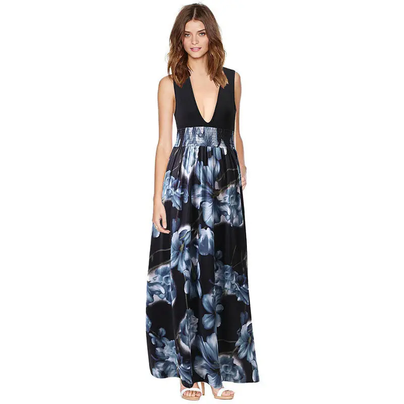 Dress Vestidos Sexy Women Deep V-Neck Floral Boho Long Maxi Dress Plus Size Feida 6