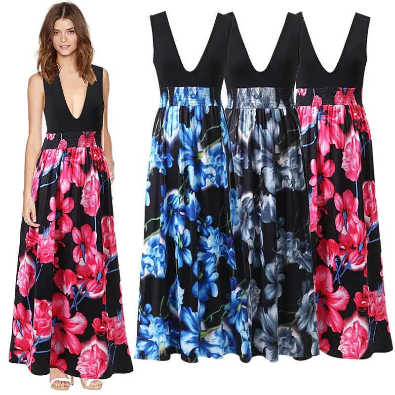 Dress Vestidos Sexy Women Deep V-Neck Floral Boho Long Maxi Dress Plus Size Feida 9