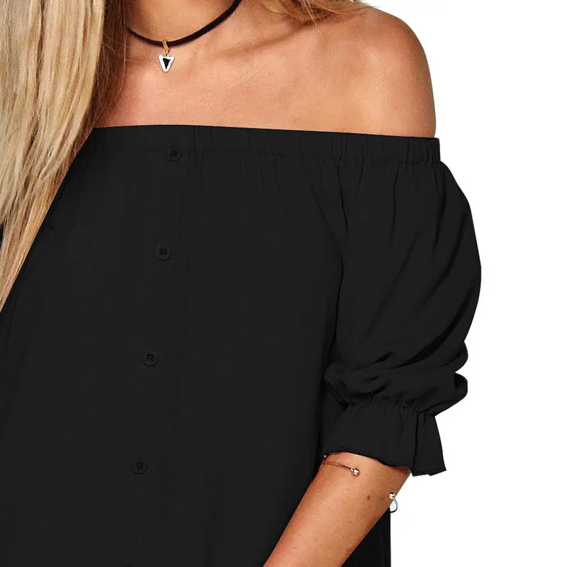 Dress Vestidos Women Off The Shoulder Dresses Casual Button Sexy Mini Vestidos Plus Size Solid Clubwear 6