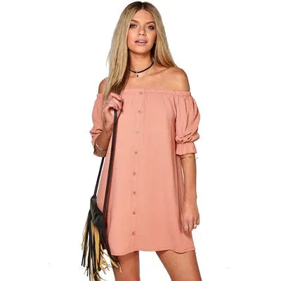 Dress Vestidos Women Off The Shoulder Dresses Casual Button Sexy Mini Vestidos Plus Size Solid Clubwear 9