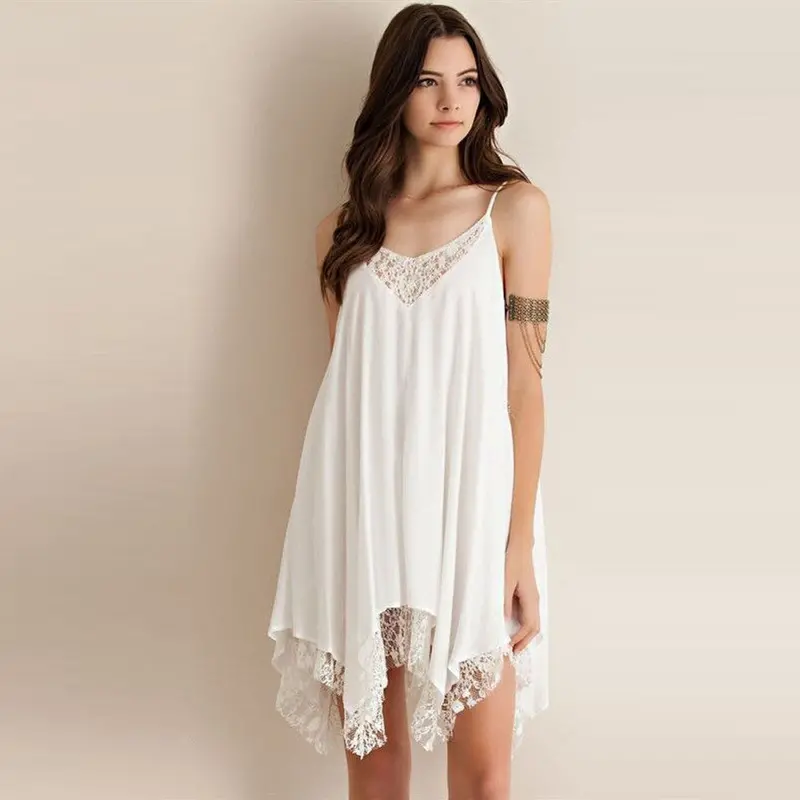 Dress Vestidos Women Robe Sexy Sling Sleeveless Beach Lace Dress White Sundress Clothing Feida 1