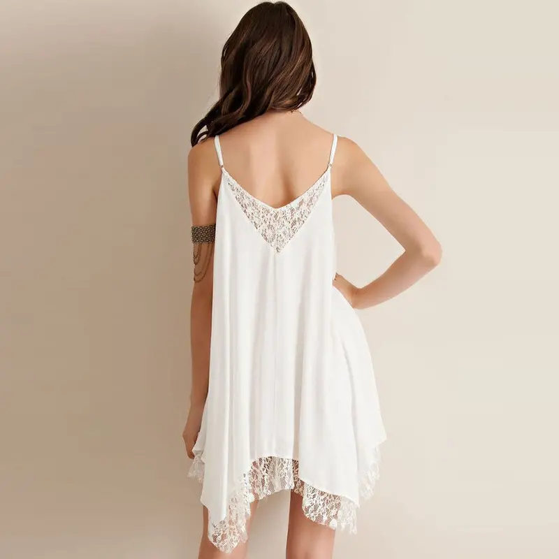Dress Vestidos Women Robe Sexy Sling Sleeveless Beach Lace Dress White Sundress Clothing Feida 2