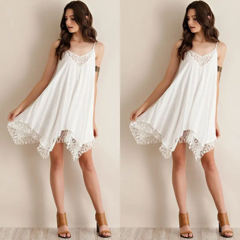 Dress Vestidos Women Robe Sexy Sling Sleeveless Beach Lace Dress White Sundress Clothing Feida 3
