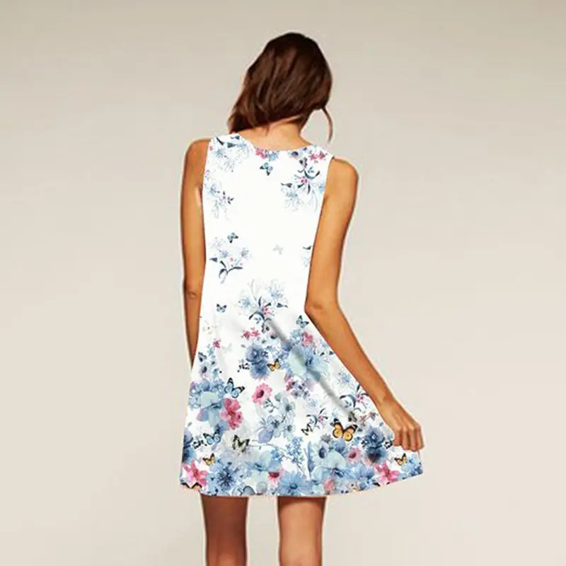 Dress Vintage Boho Women Shirt Dresses Sleeveless Beach Printed Plus Size Sexy Short Mini Vestidos Feminino 1