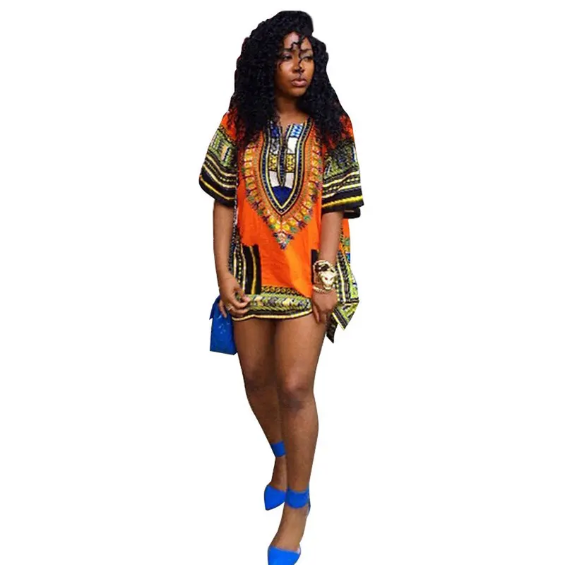 Dress Women Casual Loose Vestidos Boho Traditional Printing Beach Straight Robe 1