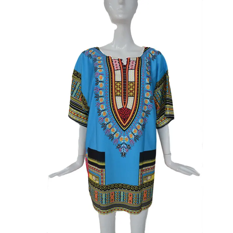 Dress Women Clothes African Print Dress Casual Straight Print Above Knee Mini Dresses Robe Feida 4