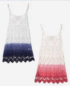 Dress Women Crochet Hollow Out Vestidos Lace Dress Spaghetti Strap Gradient Dress Beach Cover Up 2