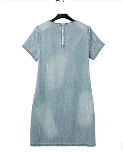 Dress Women Jean Dress Loose Short-Sleeve Beaded Denim Dresses Brand Vestidos Plus Size Dress 2Xl 3