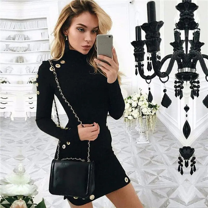 Dress Women Sexy Black Long Sleeve Dress Sexy Woman Hip Slim Sequin Dress Bandage Dresses Robe Chaude Hiver 1