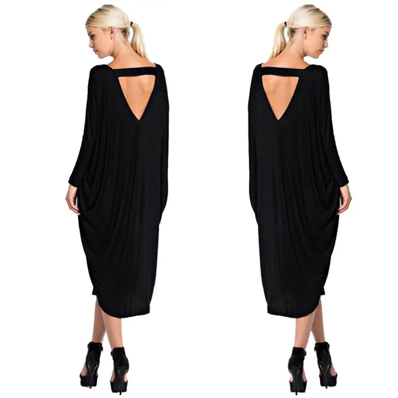Dress Women Sexy Long Dresses Vestidos Loose Casual Party Long Sleeve Beach Backless Solid Vestido De Festa 1