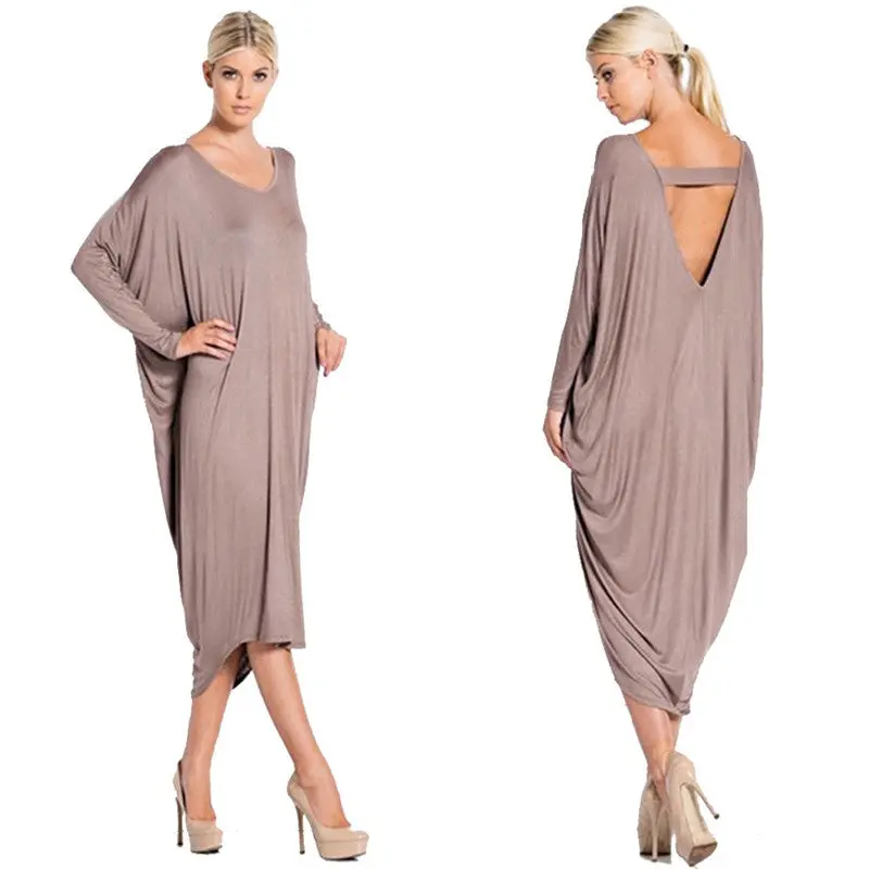 Dress Women Sexy Long Dresses Vestidos Loose Casual Party Long Sleeve Beach Backless Solid Vestido De Festa 2