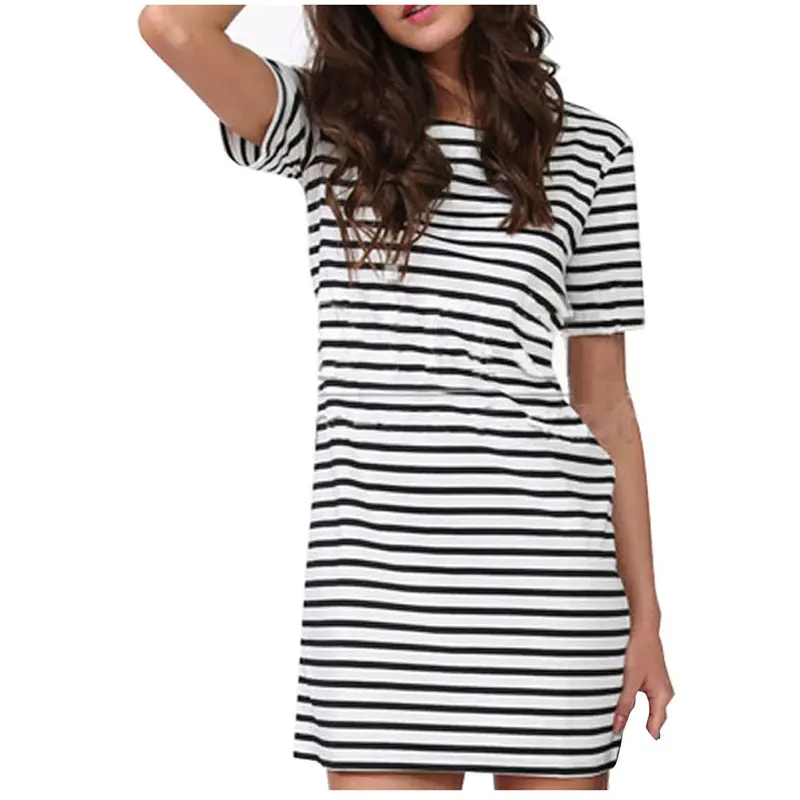 Dress Women Sexy Shirt Dresses Vestidos Short Sleeve O Neck Striped Casual Loose Plus Size Party Evening Vestidos De Festa 2