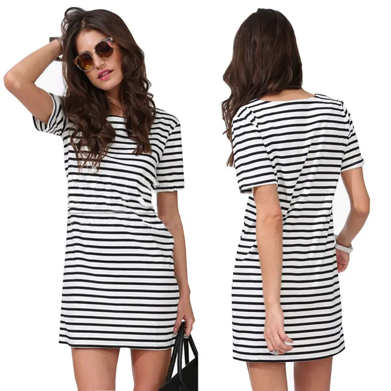 Dress Women Sexy Shirt Dresses Vestidos Short Sleeve O Neck Striped Casual Loose Plus Size Party Evening Vestidos De Festa 4