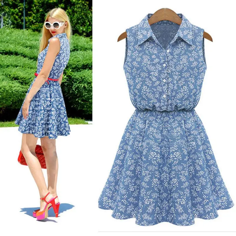 Dress Women Sleeveless Casual Slim Denim Dress Elegant Cute Girl Outwear Party Robes 1