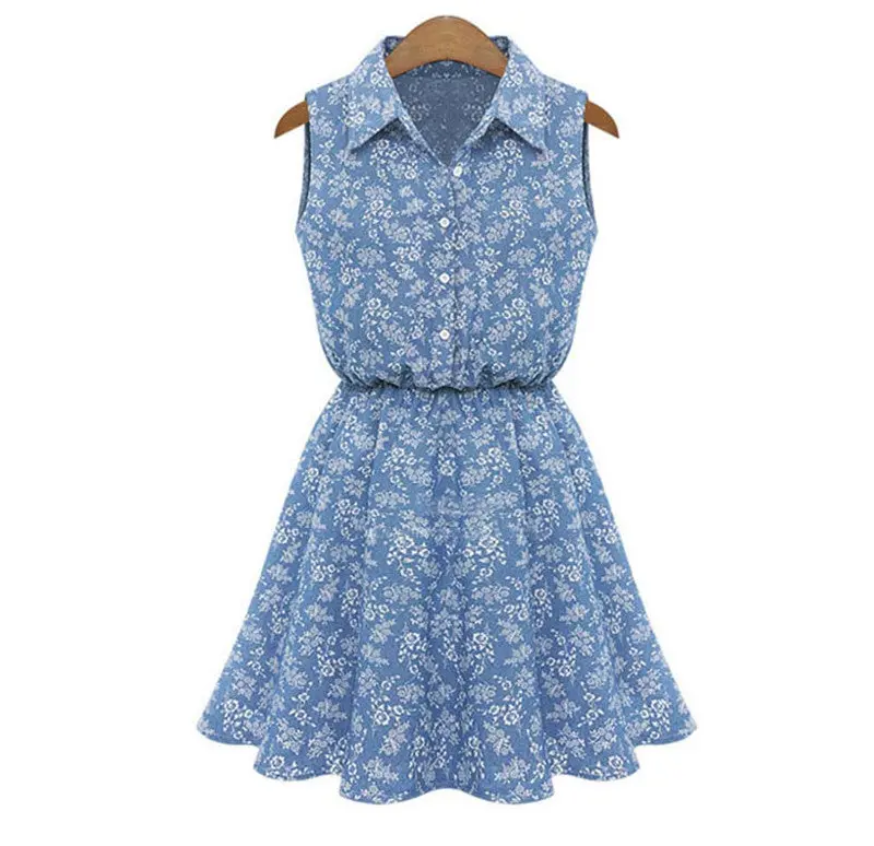 Dress Women Sleeveless Casual Slim Denim Dress Elegant Cute Girl Outwear Party Robes 2