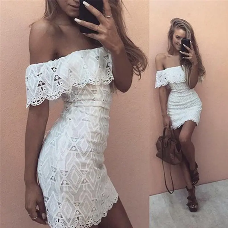 Dress Women Vestidos Off The Shoulder Sexy Bodycon Dresses Lace Party Evening Mini Vestido Plus Size 3