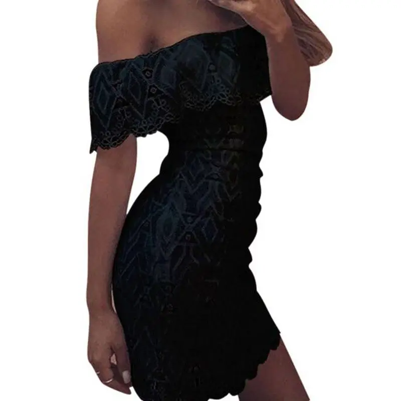 Dress Women Vestidos Off The Shoulder Sexy Bodycon Dresses Lace Party Evening Mini Vestido Plus Size 4