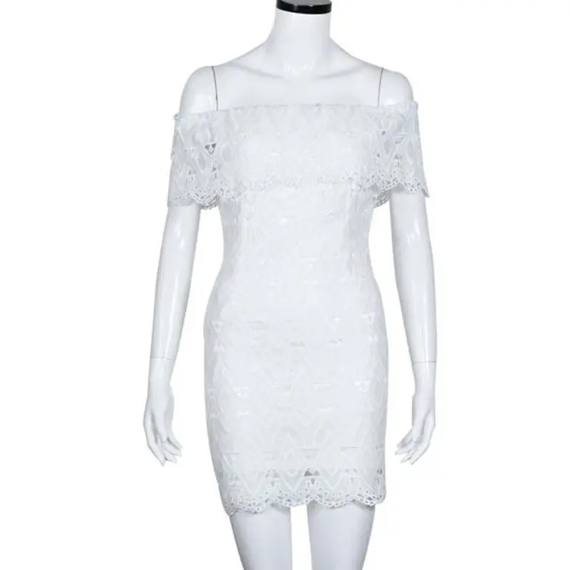 Dress Women Vestidos Off The Shoulder Sexy Bodycon Dresses Lace Party Evening Mini Vestido Plus Size 5