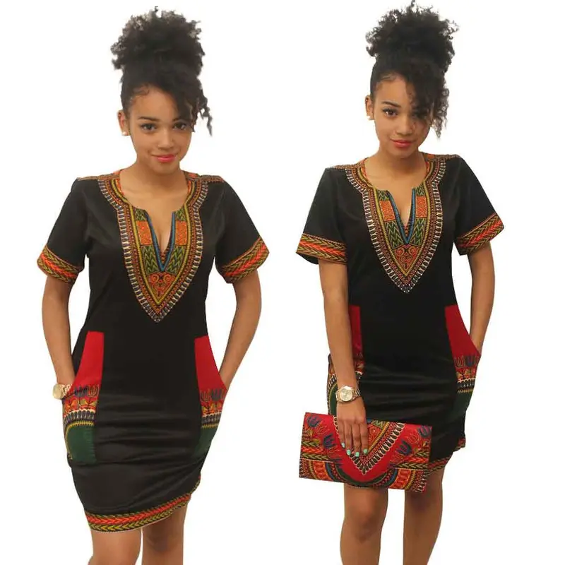Dress Women Vestidos Sexy Ethnic Printed Vcneckr Short Sleeve Clubwear Night Wear Bodycon Dresses Plus Size Xxxl 1