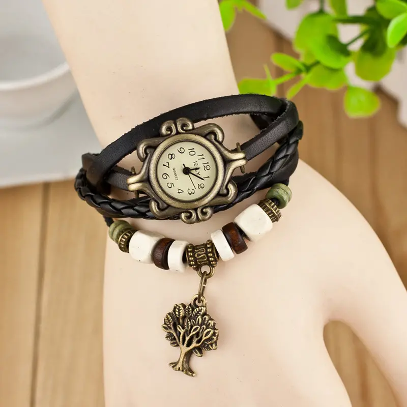 Dress Women Watch Quartz Weave Around Leather Bracelet Lady Woman Wrist Watch Fast Shipping 1