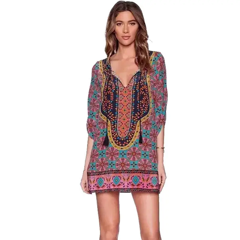 Dresses Casual Women Dress The Baroque Wind Pattern Vintage Printed Dress Loose Dress Boho Vestidoes 1