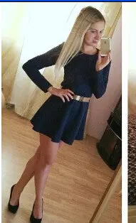 Dresses Long Sleeve Back Zipper Casual Sexy Cute Dresses Balck White Color J2317 1